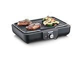 SEVERIN Tischgrill mit Grillplatte, für drinnen und draußen, Alu-Druckgussplatte, Elektrogrill mit schnellem Grill-Start, einstellbar bis zu 230°C, 2.200 W, schwarz, PG 8556