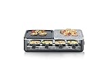SEVERIN Raclette-Grill für 8 Personen, Naturgrillstein & antihaftbeschichtete-Grillplatte, Tischgrill mit extra tiefen Pfännchen, spülmaschinengeeignet, Black Line, RG 2366