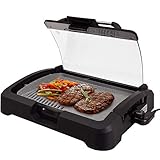 Syntrox Germany TG-2200W elektrischer Tischgrill mit Keramik Grillplatte Elektrogrill BBQ Grill Barbecue mit Glasdeckel