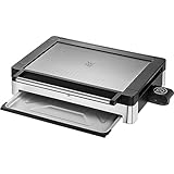 WMF Lono Tischgrill elektrisch mit Glasdeckel, beschichtete Grillplatte, herausnehmbare Auffangschale, spülmaschinenfest, Edelstahl matt, 2200 Watt