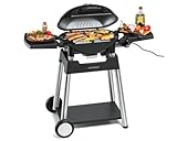 ROMMELSBACHER Barbecue Grill BBQ 4100/S, 2 -teiliger Grillrost aus Gusseisen, Scharnierdeckel mit Temperaturanzeige, Temperaturen bis 300 °C, stufenlos regelbar, inklusiv Grillwagen, 2200 W