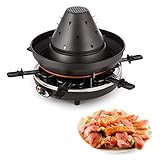 Klarstein Taste Volcano - Raclette, Tischgrill, Elektrogrill, Tartarenhut, 1500 Watt, stufenlos regelbar, Grillen, Überbacken, Grillpfännchen, für 6 Personen, Antihaftbeschichtung, schwarz
