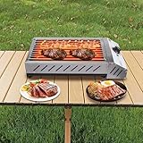 Elektrogrill Tischgrill, Edelstahl Elektrogrill mit Kontrollleuchte 2500W 220V, für Drinnen und Draußen, Einstellbare Temperatur 50-300°C, Große Grillfläche, 54.2 * 28 * 12cm