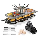 GOURMETmaxx Raclette & Fondue Kombi XXL für 12 Personen | 3-in-1 Raclette Grill mit Pfännchen, Fondueset & heißer Stein | Elektrischer Tischgrill mit antihaftbeschichteter Grillplatte [1600 Watt]